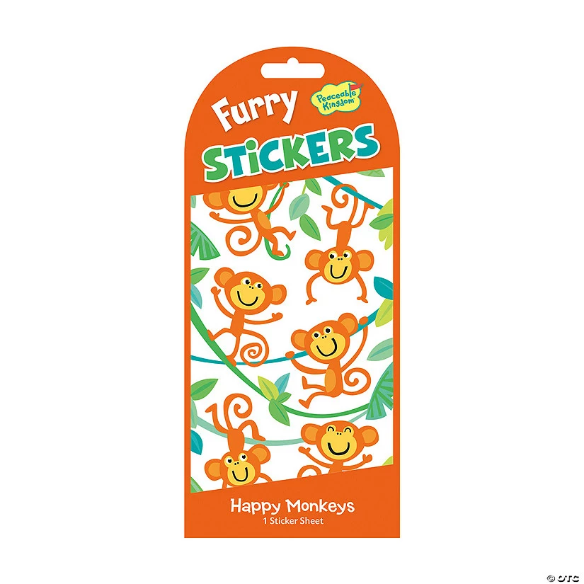 MW Happy Monkeys Furry Stickers: Pack Of 12 3 MW Happy Monkeys Furry Stickers: Pack Of 12